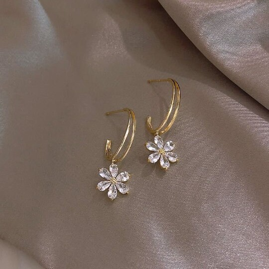 Crystal Flower Open Hoop Earrings