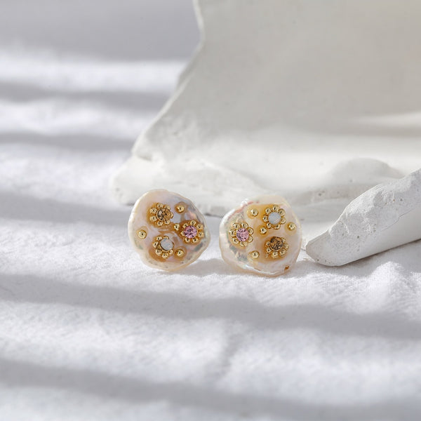Vintage Mirror Pearl Studs