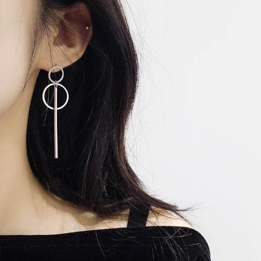 Circle and Bar Geometric Dangle Earrings