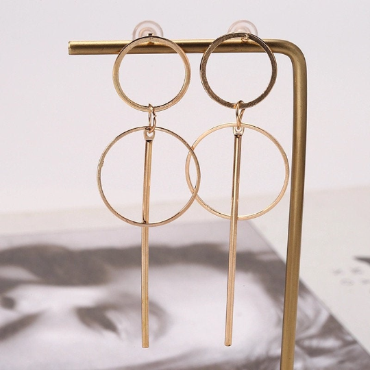 Circle and Bar Geometric Dangle Earrings