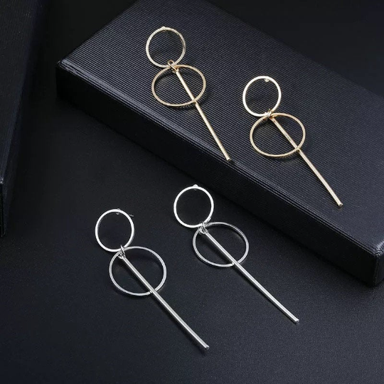 Circle and Bar Geometric Dangle Earrings