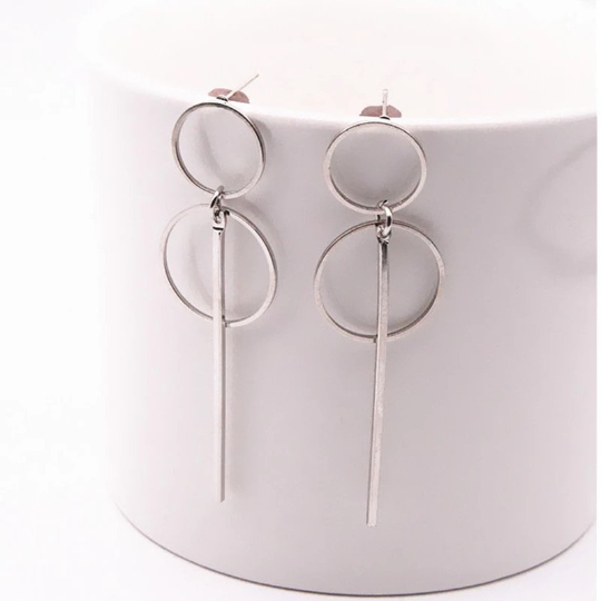 Circle and Bar Geometric Dangle Earrings