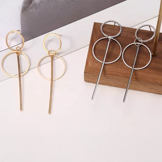 Circle and Bar Geometric Dangle Earrings