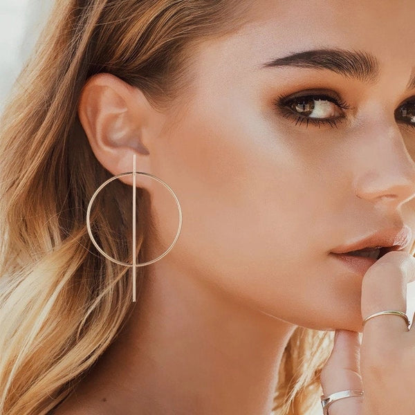 Circle and Bar Large Stud Earrings