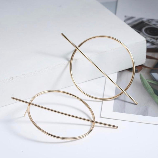 Circle and Bar Large Stud Earrings