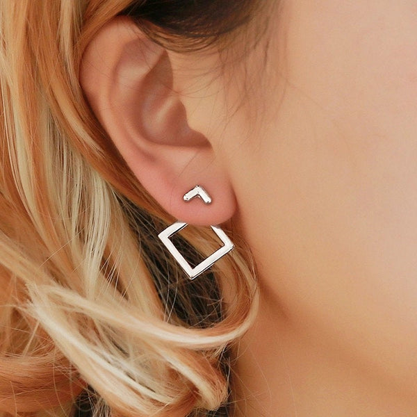 Squared Triangle Ear Jacket Earrings