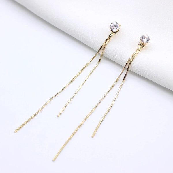 Long Tassel Crystal Stud Earrings