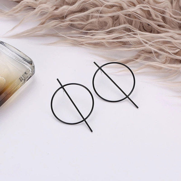Circle and Bar Large Stud Earrings
