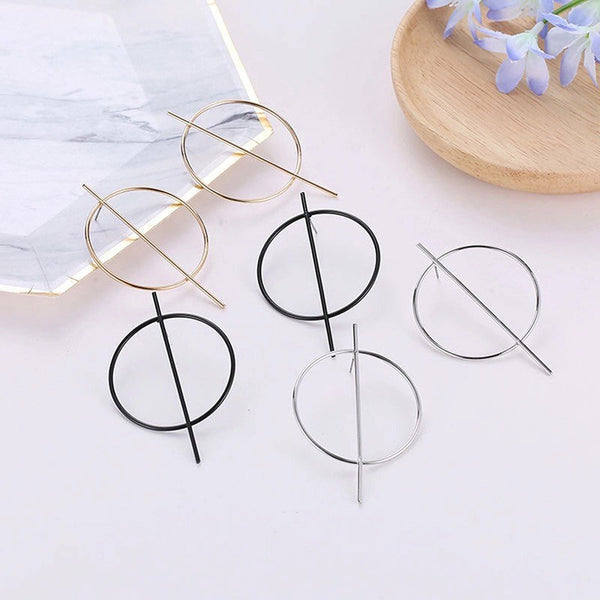 Circle and Bar Large Stud Earrings