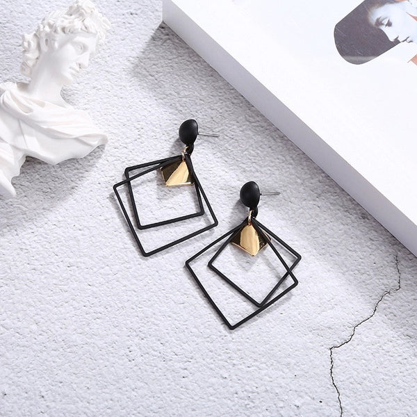 Matte Layered Square Dangle Earrings