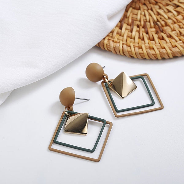 Matte Layered Square Dangle Earrings