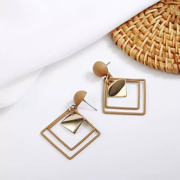 Matte Layered Square Dangle Earrings