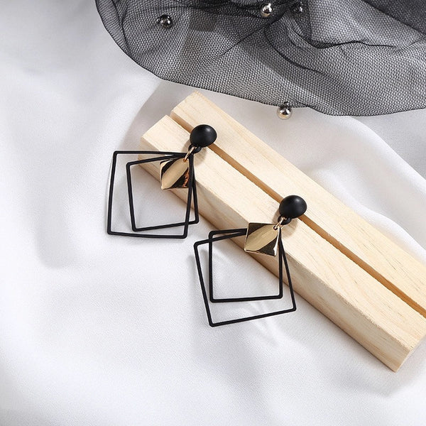 Matte Layered Square Dangle Earrings