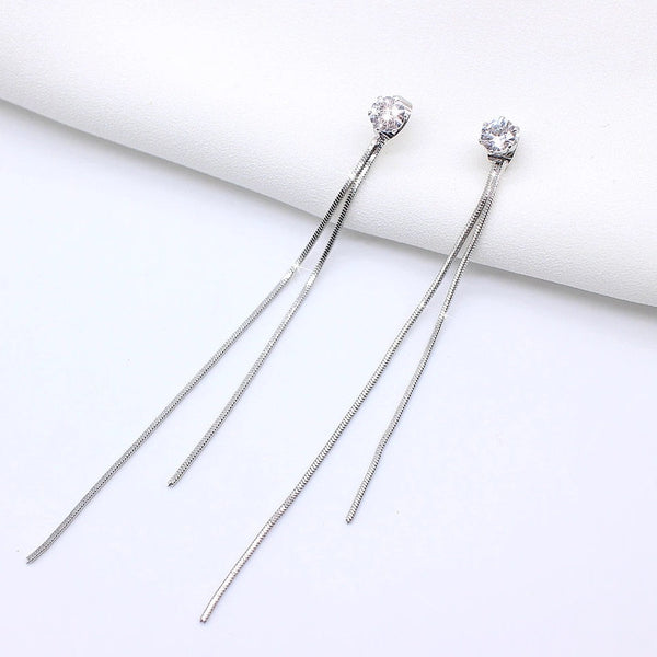 Long Tassel Crystal Stud Earrings