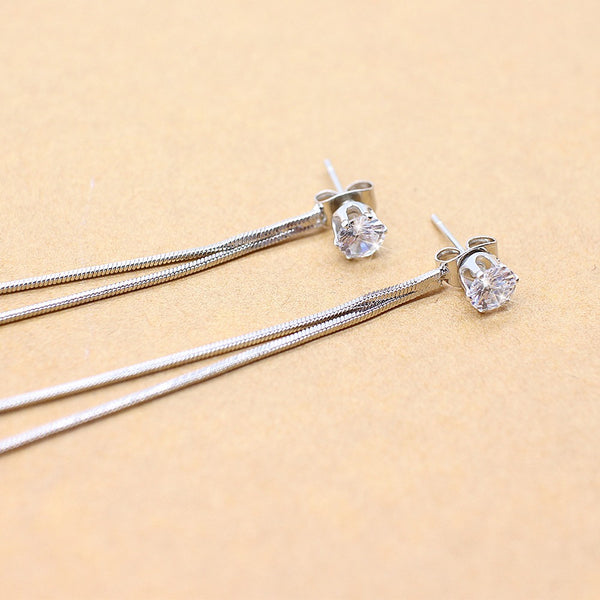 Long Tassel Crystal Stud Earrings