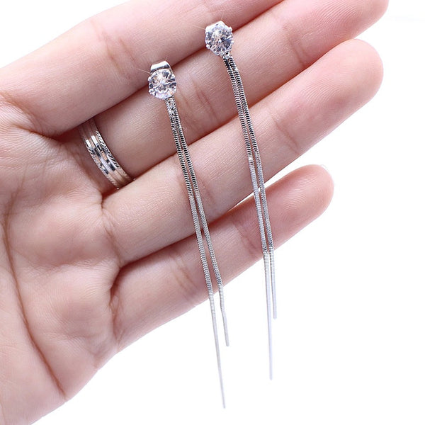 Long Tassel Crystal Stud Earrings