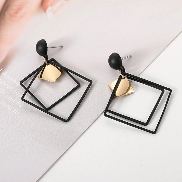 Matte Layered Square Dangle Earrings