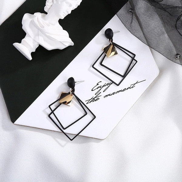 Matte Layered Square Dangle Earrings
