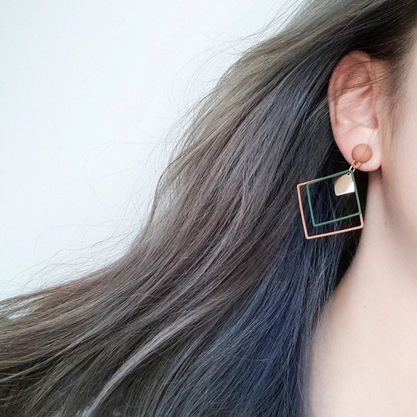 Matte Layered Square Dangle Earrings