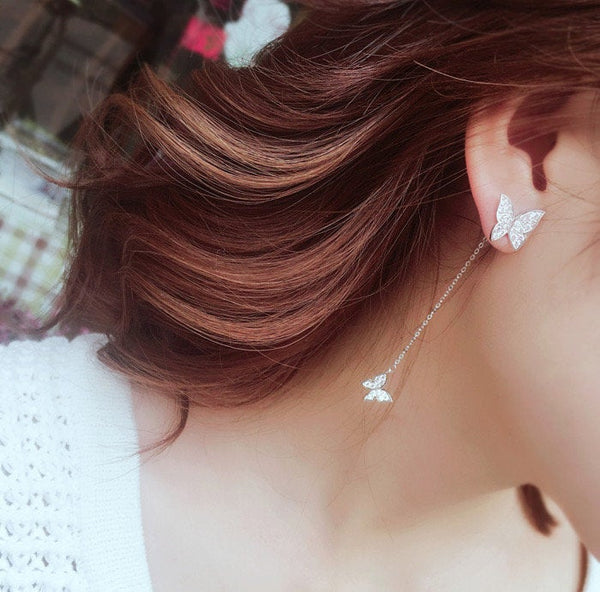 Crystal Butterfly Dangle Ear Jackets