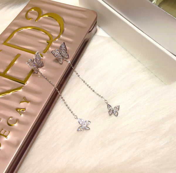 Crystal Butterfly Dangle Ear Jackets