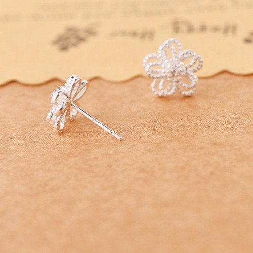 Layered Silver Flower Studs