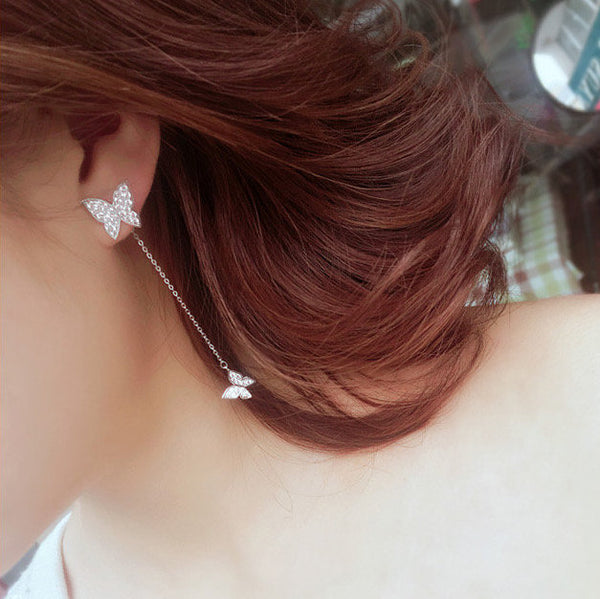 Crystal Butterfly Dangle Ear Jackets