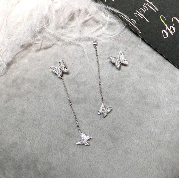 Crystal Butterfly Dangle Ear Jackets