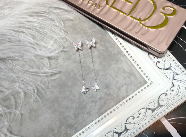 Crystal Butterfly Dangle Ear Jackets