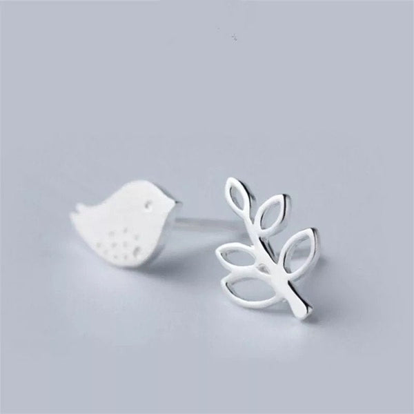 Bird and Leaf Mismatched Earrings