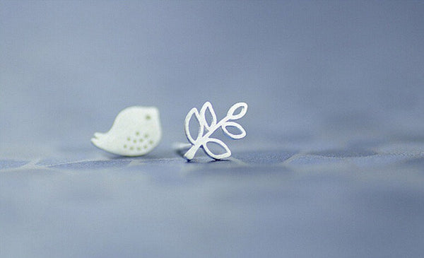 Bird and Leaf Mismatched Earrings