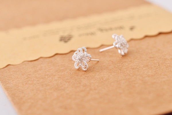 Layered Silver Flower Studs