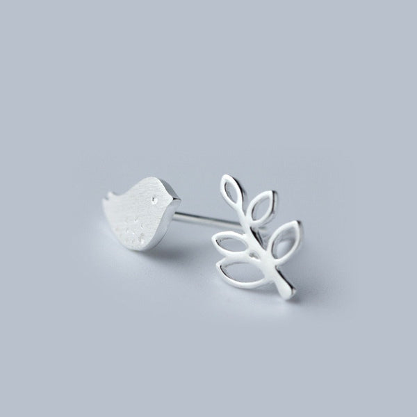 Bird and Leaf Mismatched Earrings