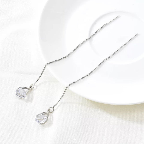 Crystal Teardrop Ear Threader Earrings