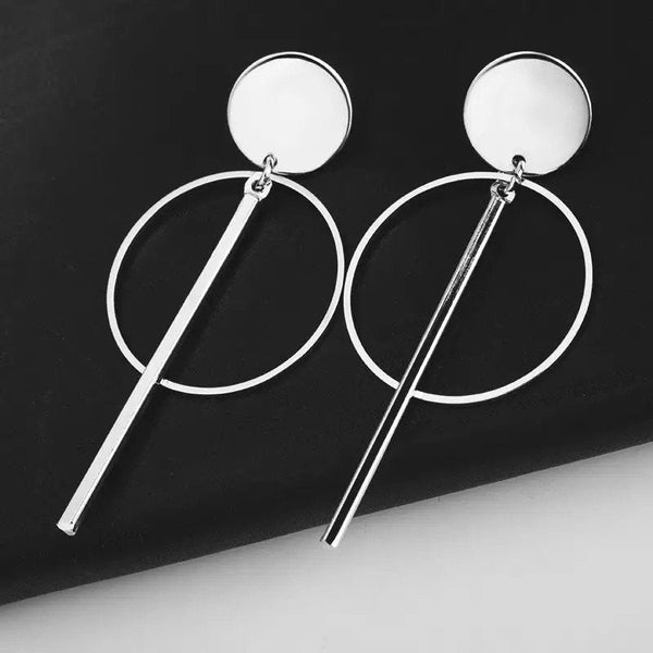 Disc Long Bar Geometric Dangle Earrings