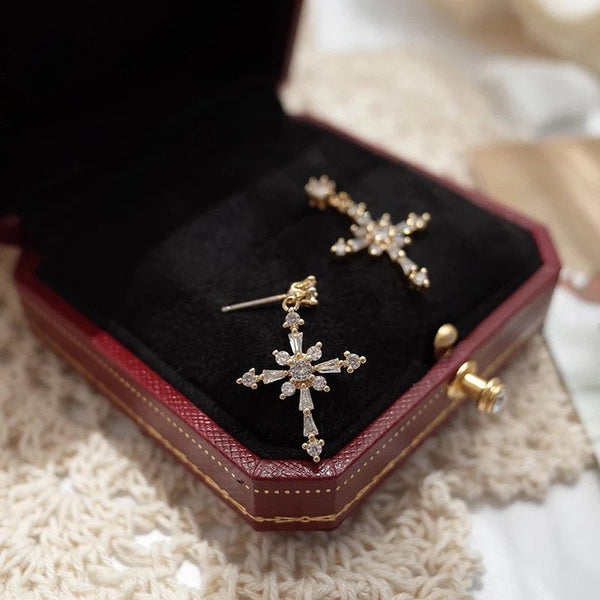 Crystal Cross Earrings