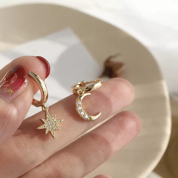 Mismatched Star and Moon Hoops