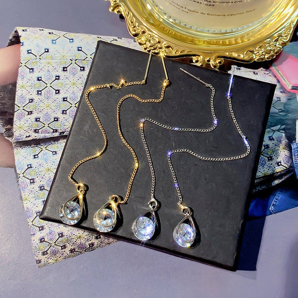 Crystal Teardrop Ear Threader Earrings