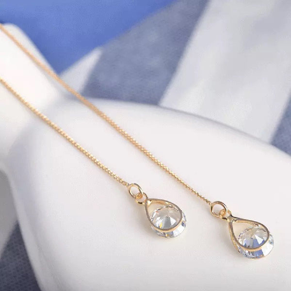 Crystal Teardrop Ear Threader Earrings
