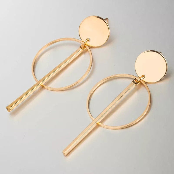 Disc Long Bar Geometric Dangle Earrings