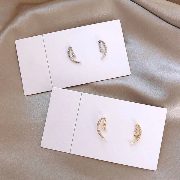 Crescent Moon Dangle Star Crystal Earrings