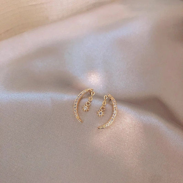 Crescent Moon Dangle Star Crystal Earrings
