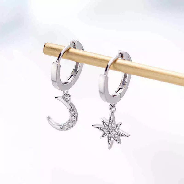 Mismatched Star and Moon Hoops