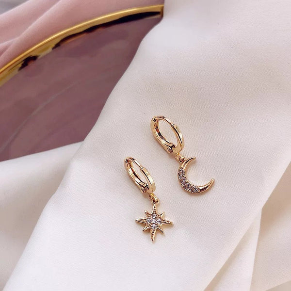 Mismatched Star and Moon Hoops