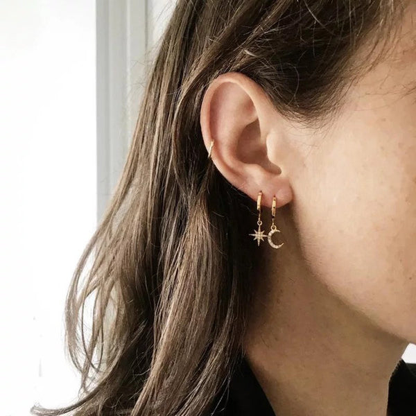 Mismatched Star and Moon Hoops