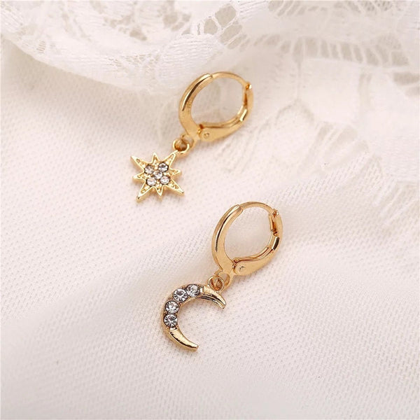 Mismatched Star and Moon Hoops