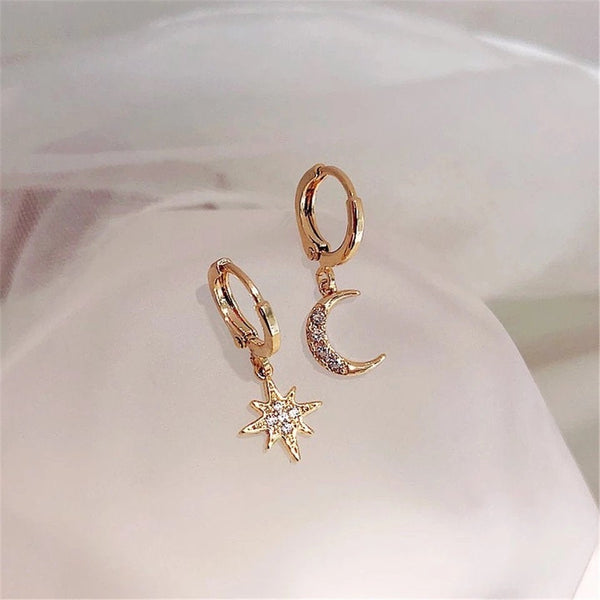 Mismatched Star and Moon Hoops