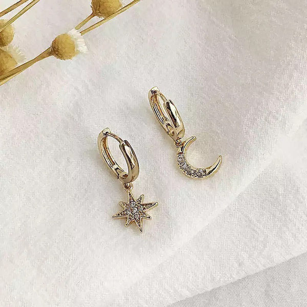 Mismatched Star and Moon Hoops