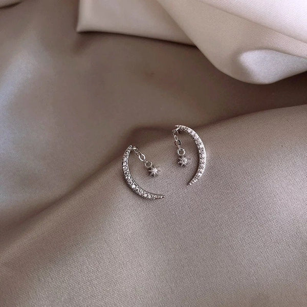 Crescent Moon Dangle Star Crystal Earrings
