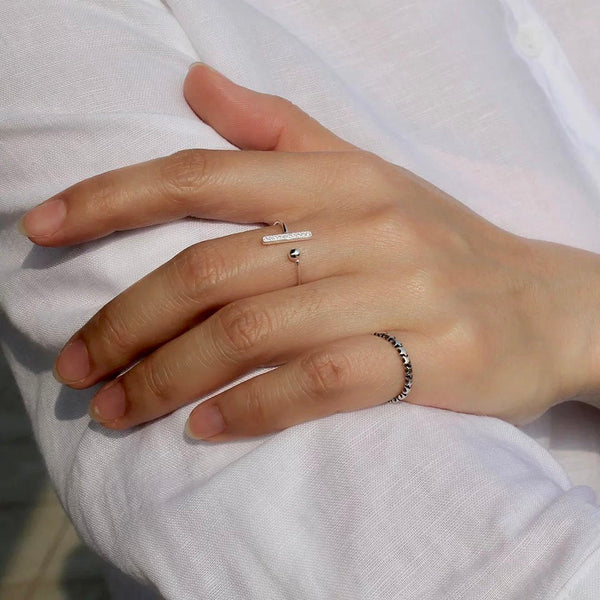 Dainty Crystal Bar Open Ring